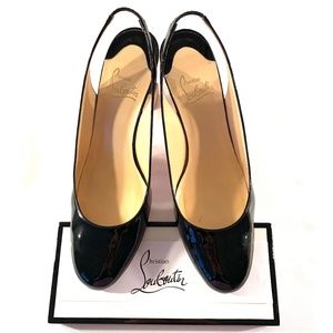 Christian Louboutin Black Patent Slingbacks size 40.5 / 10.5 heel 80mm 3inch